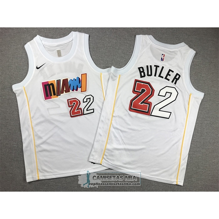 Camiseta Nino Miami Heat Jimmy Butler NO 22 Ciudad 2022-23 Blanco